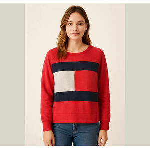TOMMY Hilfiger Sport sweatshirt sweater cropped Red Sz L